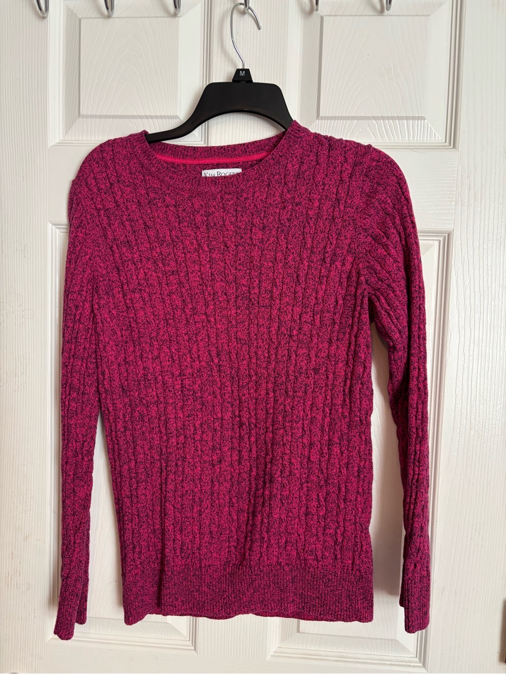 Kim Rogers Fuchsia Cable Crewneck Sweater